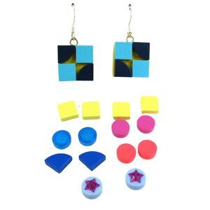 Yellow & Navy Blue Lego Brick Earrings w/ Extra Dots for Interchangeable Fun!